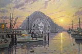 Thomas Kinkade Canvas Paintings - Morro Bay at Sunset